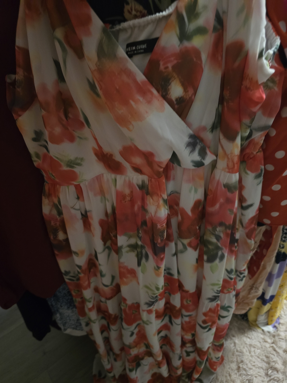 SHEIN White Maxi Dress with Coral Floral Print - Picture 2 of 3